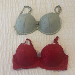 Victoria’s Secret -Elegant Lace Underwire Bra Set - Red and Green 34D